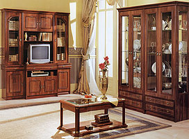 стенка Верона с выдвижным модулем ТВ модель № 1,72-1; витрина Верона 4-х дверная (2+2)