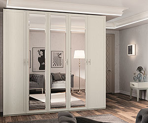 шкаф 5-ти дверный с 3-мя зеркалами Palmari P2580 цвет 2 светло серый